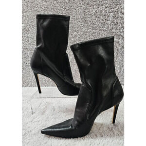 $650 Stuart Weitzman Stuart 100 Ankle Bootie Black Sock Leather Stiletto Boots 7